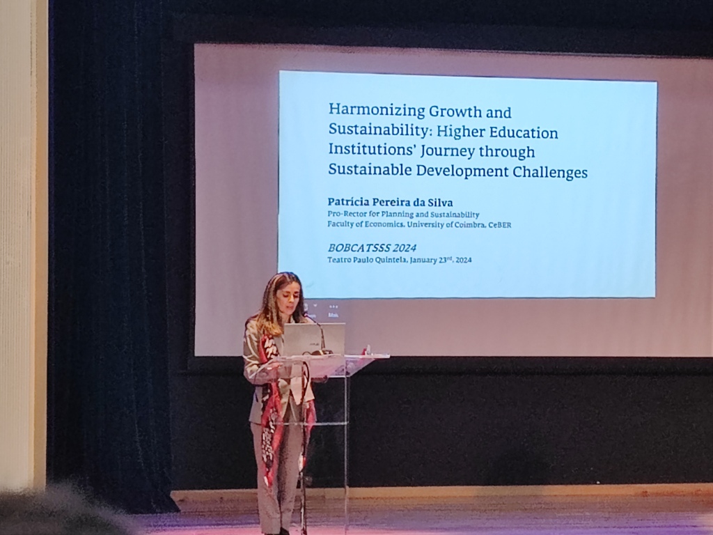 First keynote by Patrícia Pereira da Silva, Pro-Rector for Planning and Sustainability, Faculty of Economics.